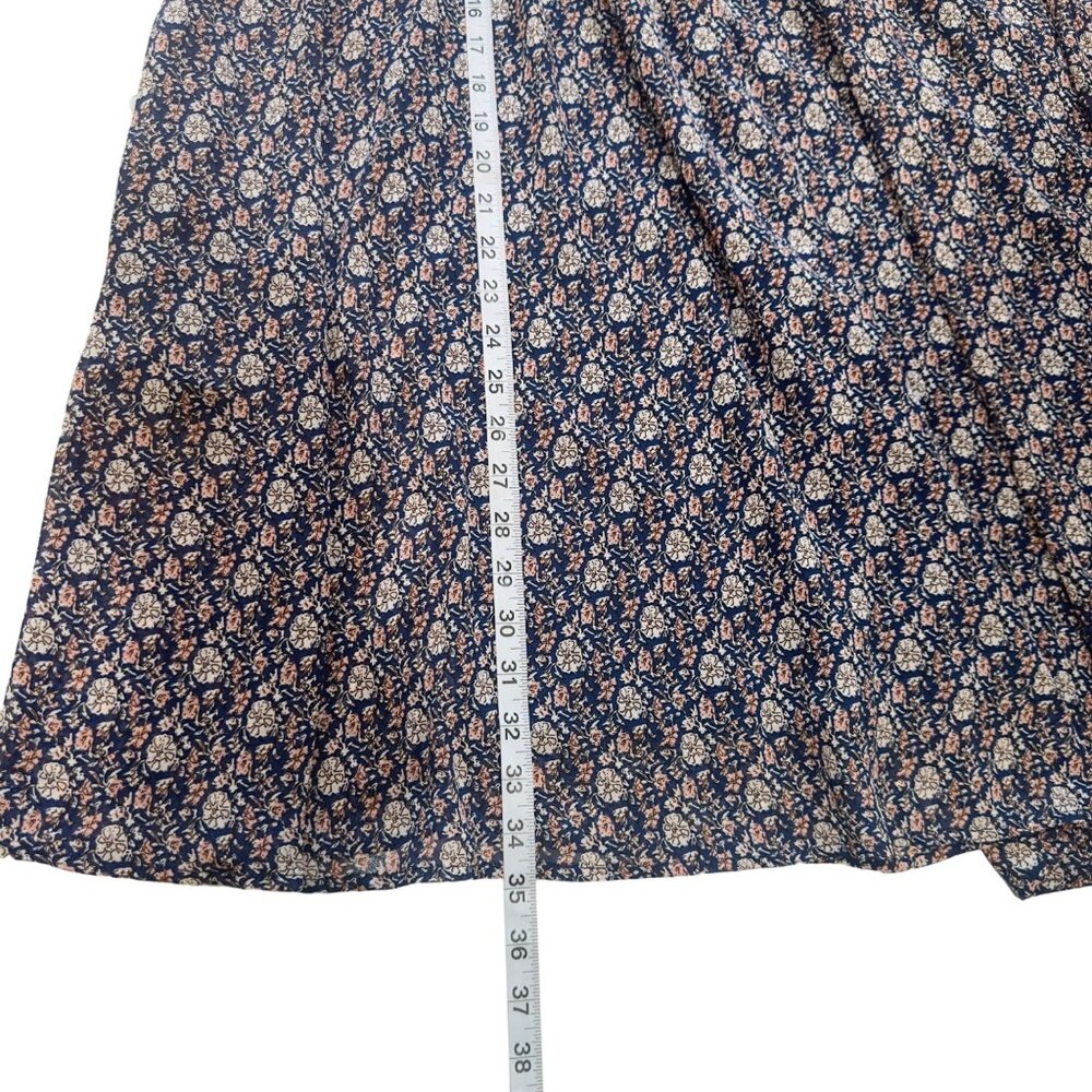 CODExMODE Women SZ M Navy Blue Floral A Line Knee Lenght Dress High Neck Chiffon - Picture 11 of 15
